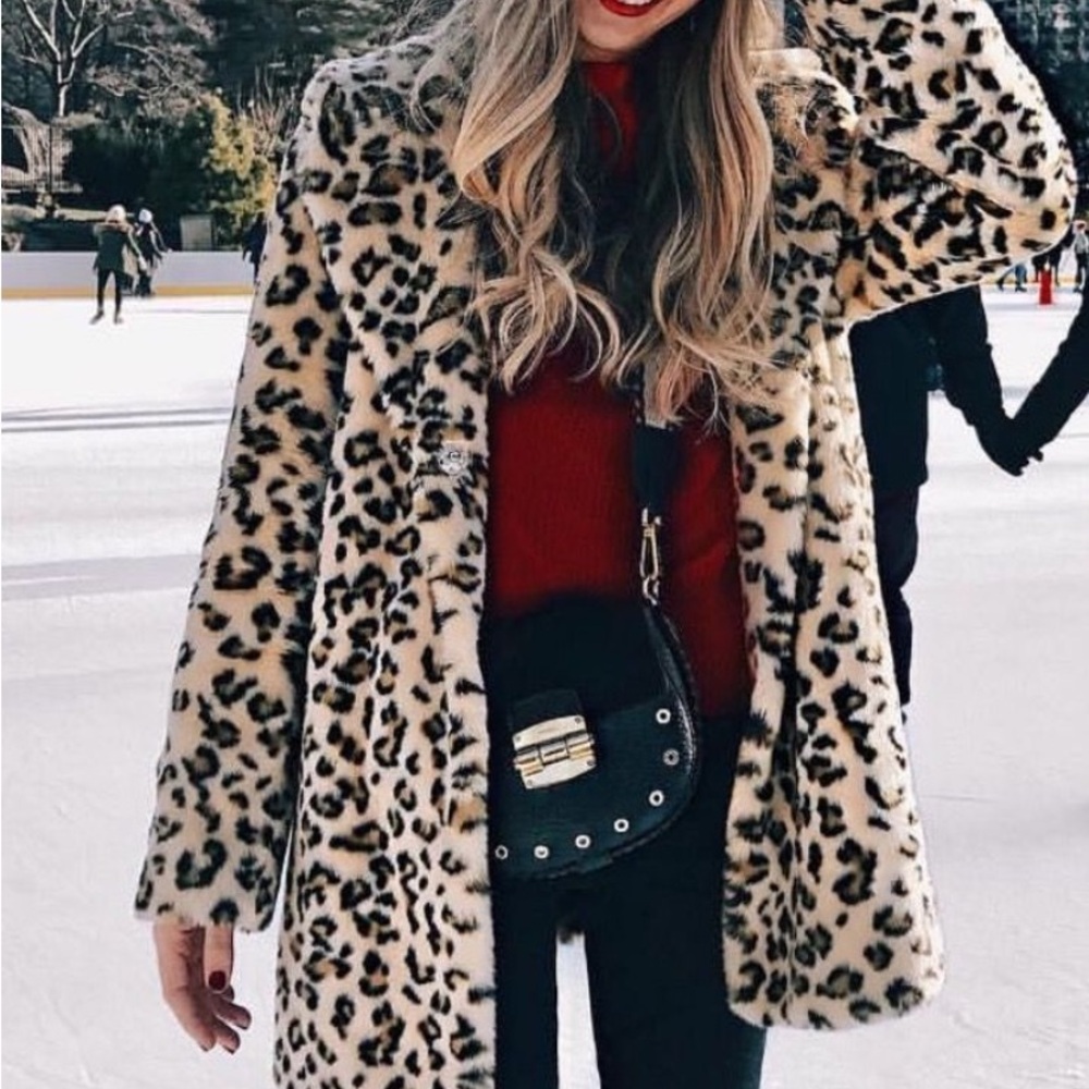 Women Faux Fur Coats Leopard Jacket Teddy Warm Fall Winter Fluffy Jacket